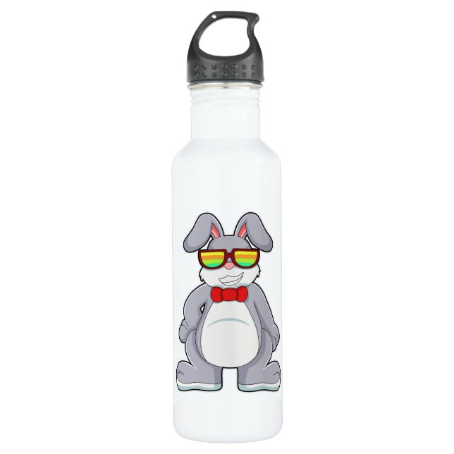 Rabbit with Sunglasses & Tie Stainless Steel Water Bottle (Front)