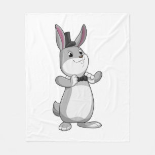 Rabbit with Top hat & Bow tie Fleece Blanket