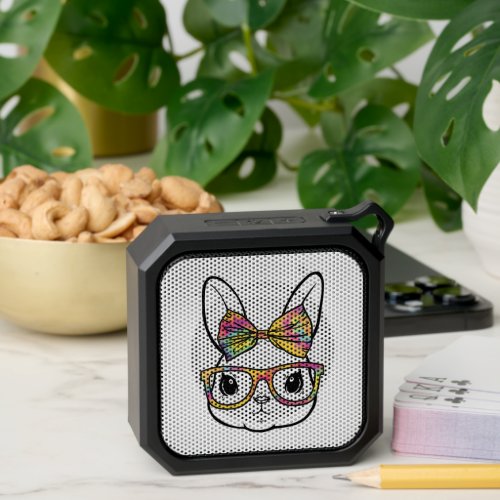 Rabbit with tye dye bow and glasses design bluetooth speaker