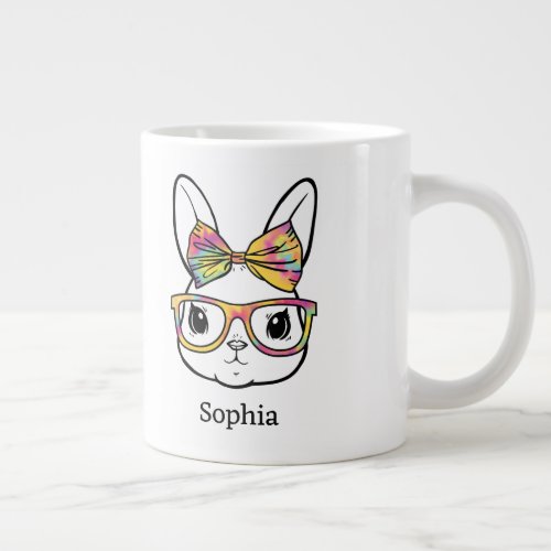 Rabbit with tye dye bow and glasses design giant coffee mug