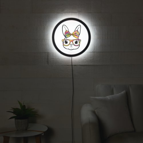 Rabbit with tye dye bow and glasses design LED sign