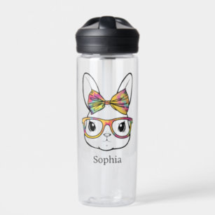 Rabbit with tye dye bow and glasses design water bottle