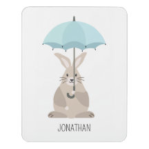 Rabbit with umbrella custom name nursery