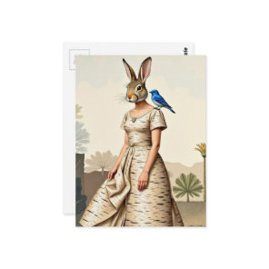 Rabbit Woman in a Birch Bark Dress Fashion collage Postcard