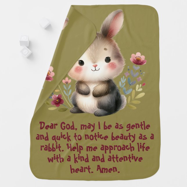 Rabbit Woodland Kids Christian Prayer on Green | Baby Blanket (In Situ)