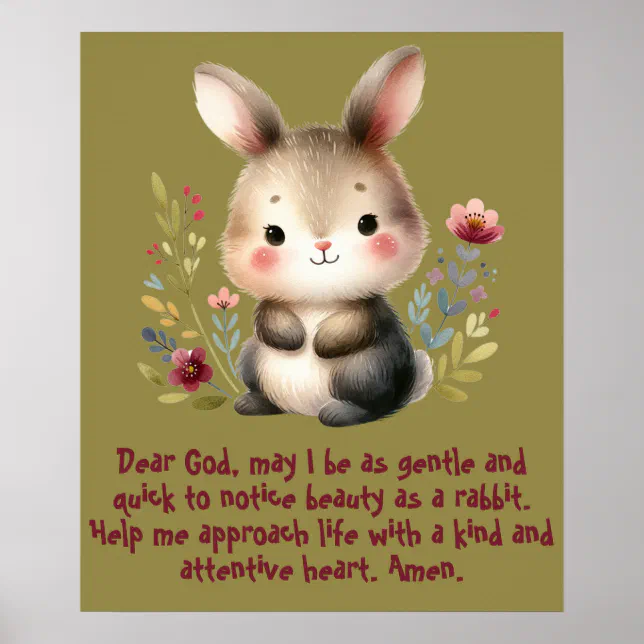 Baby Rabbit Praying Rabbit Woodland Kids Christian Prayer on Green | Poster | Zazzle