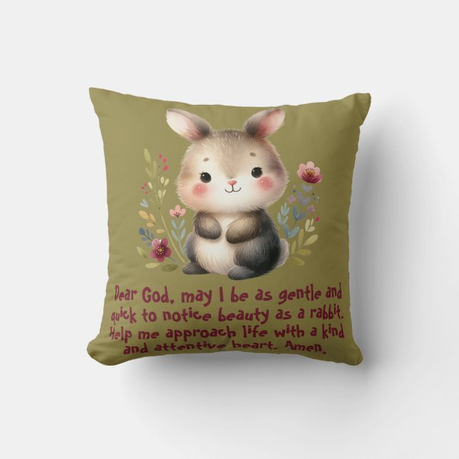 Rabbit Woodland Kids Christian Prayer on Green | Throw Pillow (Front)