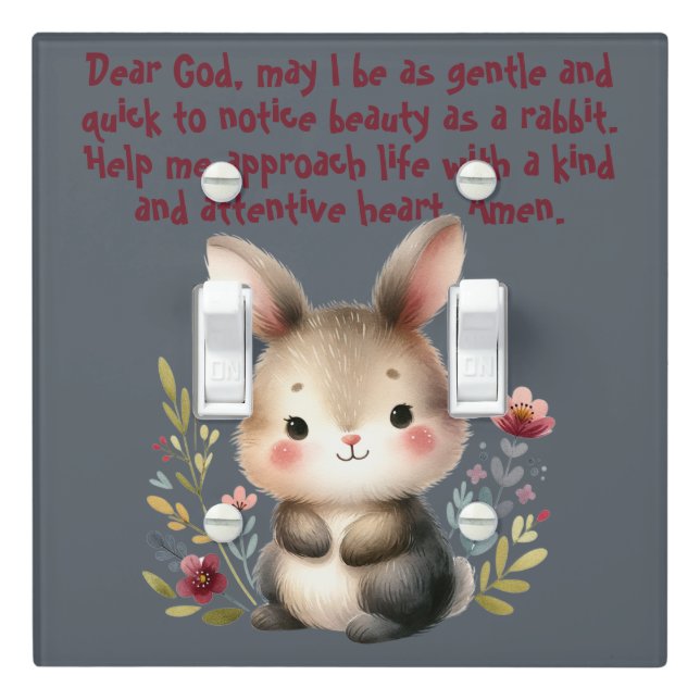 Rabbit Woodland Kids Christian Prayer on Grey | Light Switch Cover (In Situ)