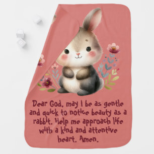 Rabbit Woodland Kids Christian Prayer on Pink Baby Blanket