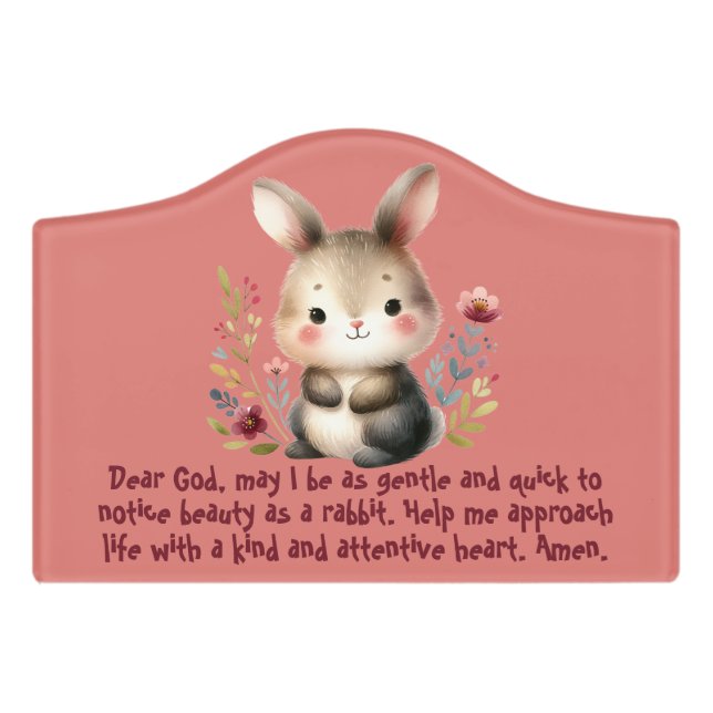 Rabbit Woodland- Kids Christian Prayer on Pink | Door Sign (Small Crest Front)