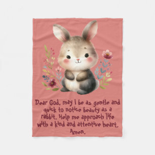 Rabbit Woodland Kids Christian Prayer on Pink Fleece Blanket