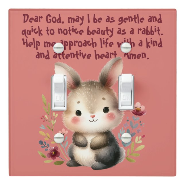 Rabbit Woodland Kids Christian Prayer on Pink | Light Switch Cover (In Situ)