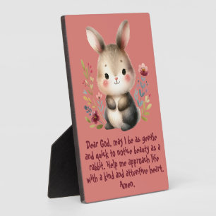 Rabbit Woodland Kids Christian Prayer on Pink   Plaque