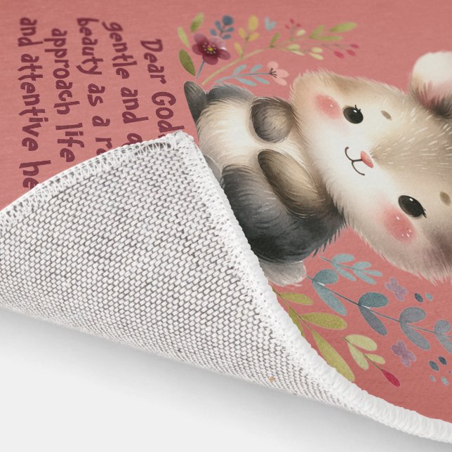 Rabbit Woodland Kids Christian Prayer on Pink | Rug (Indoor)