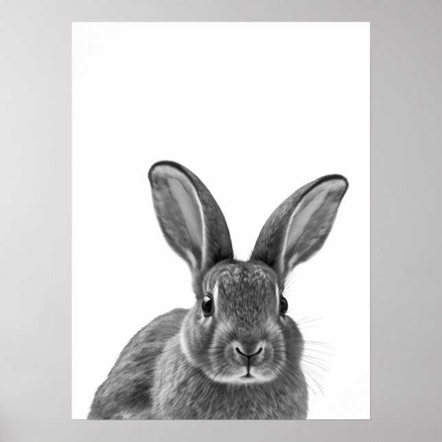 Rabbit  Woodland Modern Portrait black white   Poster (Front)