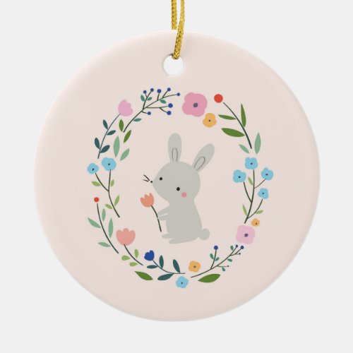 Rabbit Wreath by Cubeely Paris Ceramic Ornament