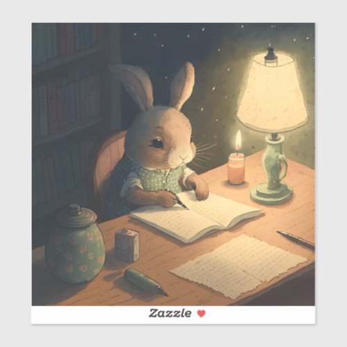 Rabbit Writing at Desk _  Sticker