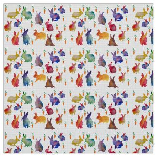 Rabbits and carrots  watercolo art Fabric