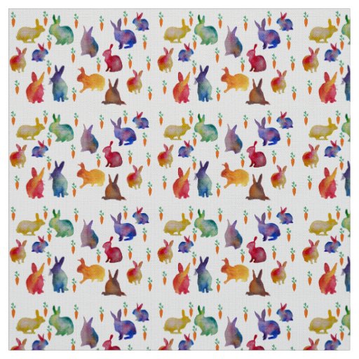 Rabbits and carrots  watercolo art Fabric