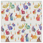 Rabbits and carrots  watercolor art  Fabric