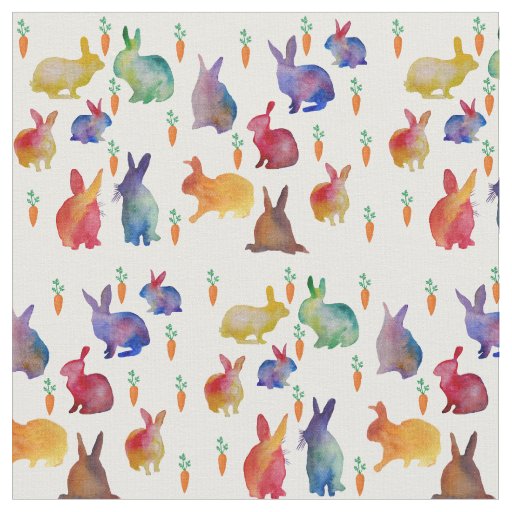 Rabbits and carrots  watercolor art  Fabric
