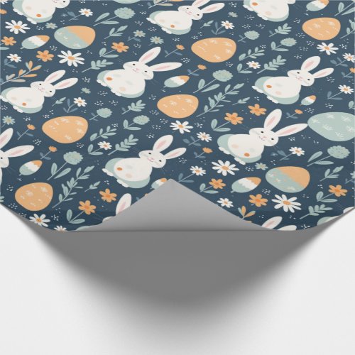 Rabbits And Eggs Garden Blue And Orange  Wrapping Paper