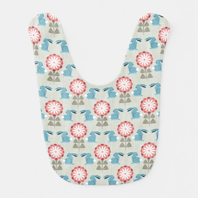 Rabbits and Flowers Baby Bib (Front)