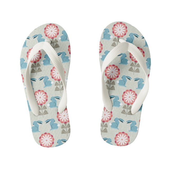 Rabbits and Flowers Kid's Flip Flops (Footbed)