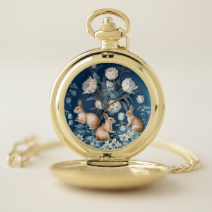 Rabbits and Flowers Pocket Watch