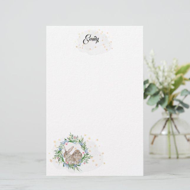 Rabbits and Gold Stars Stationery (Standing Front)