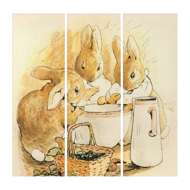 Rabbits and Milk Pudding by Beatrix Potter Triptych (Front)