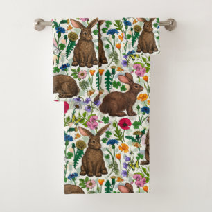 Rabbits and wildflowers bath towel set