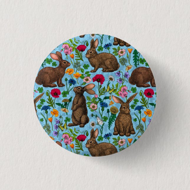 Rabbits and wildflowers button (Front)