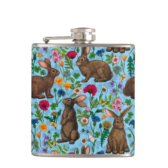 Rabbits and wildflowers flask (Front)
