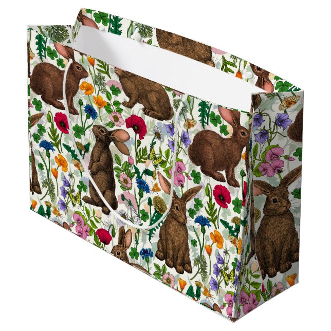 Rabbits and wildflowers large gift bag (Back Angled)
