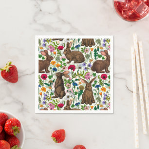 Rabbits and wildflowers napkins