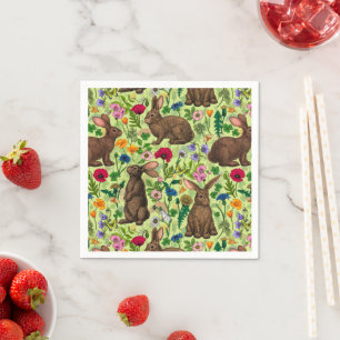 Rabbits and wildflowers on honeydew green napkins