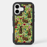 Rabbits and wildflowers on honeydew green