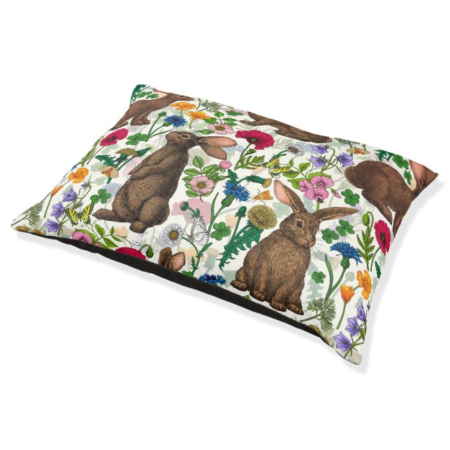 Rabbits and wildflowers pet bed (Angled)