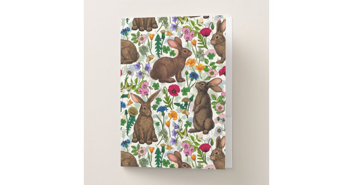 Rabbits and wildflowers pocket folder | Zazzle
