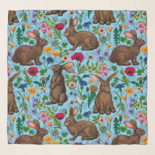 Rabbits and wildflowers scarf