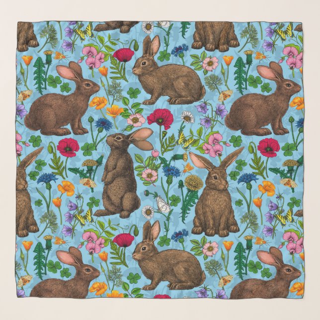 Rabbits and wildflowers scarf (Front)