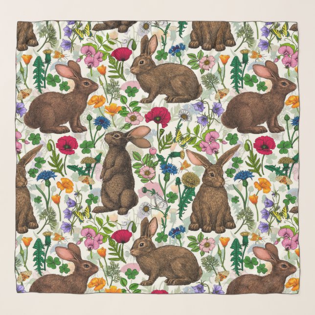 Rabbits and wildflowers scarf (Front)