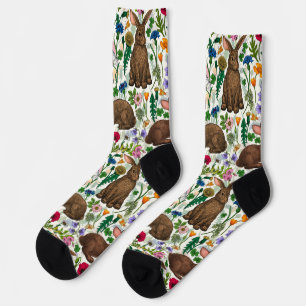 Rabbits and wildflowers socks
