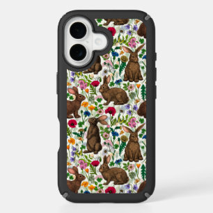 Rabbits and wildflowers iPhone 16 case