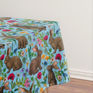 Rabbits and wildflowers tablecloth