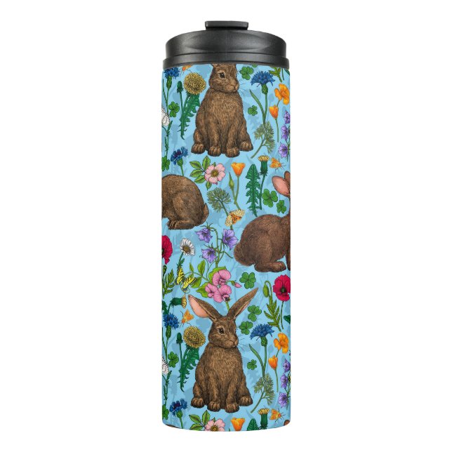 Rabbits and wildflowers thermal tumbler (Front)