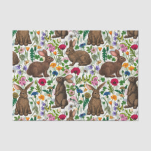 Rabbits and wildflowers tissue paper