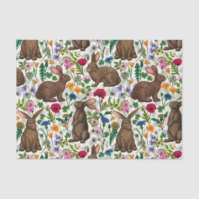 Rabbits and wildflowers tissue paper (Front)