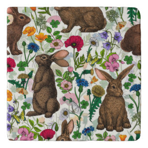 Rabbits and wildflowers trivet
